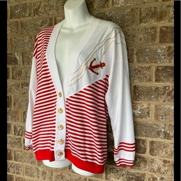 90’s Peter Popovitch Oversized Cardigan Sweater Nautical Medium - Picture 2 of 11